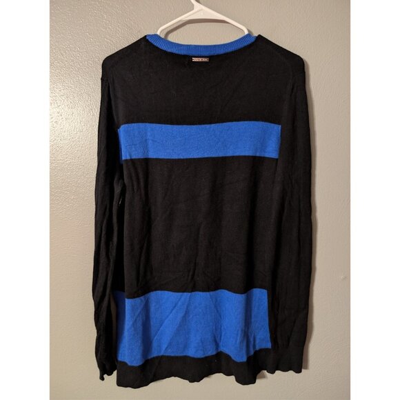MICHAEL Michael Kors Women's Sweater XL Black Blue Colorblock Sequin High Low - Picture 2 of 7
